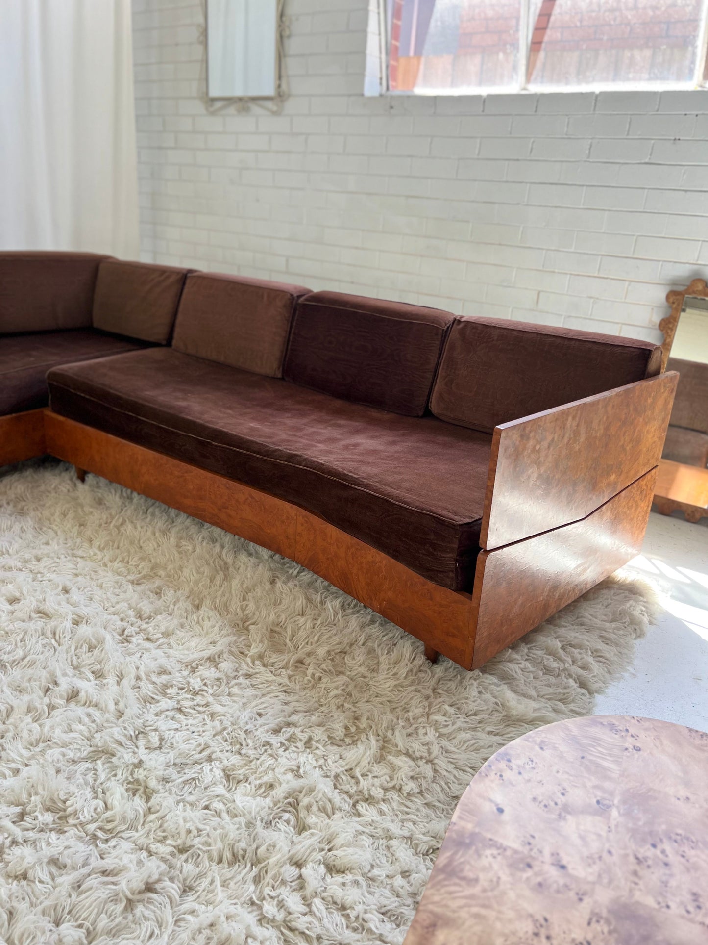 Vintage Burl Frame Modular Sofa