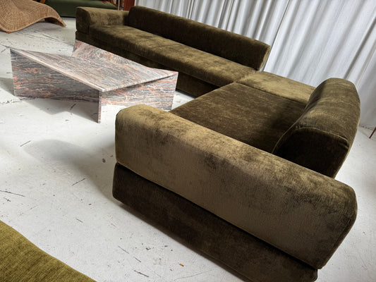 Custom Large Modular Sofa - Bark Velvet