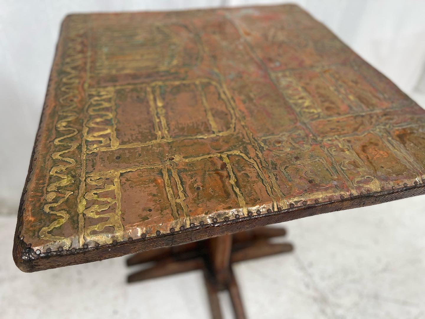 Vintage Copper & Brass Brutalist Table