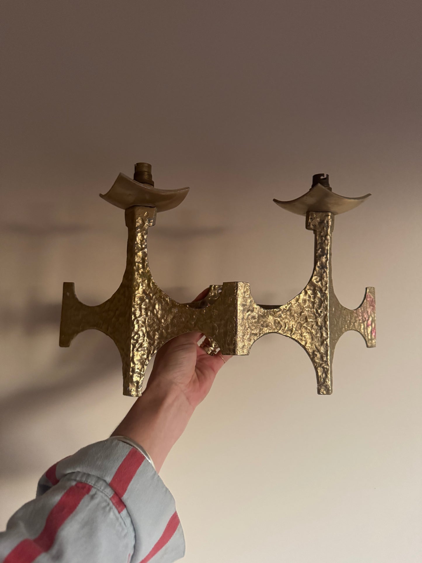 Brutalist Brass Sconces by Moe Bridge