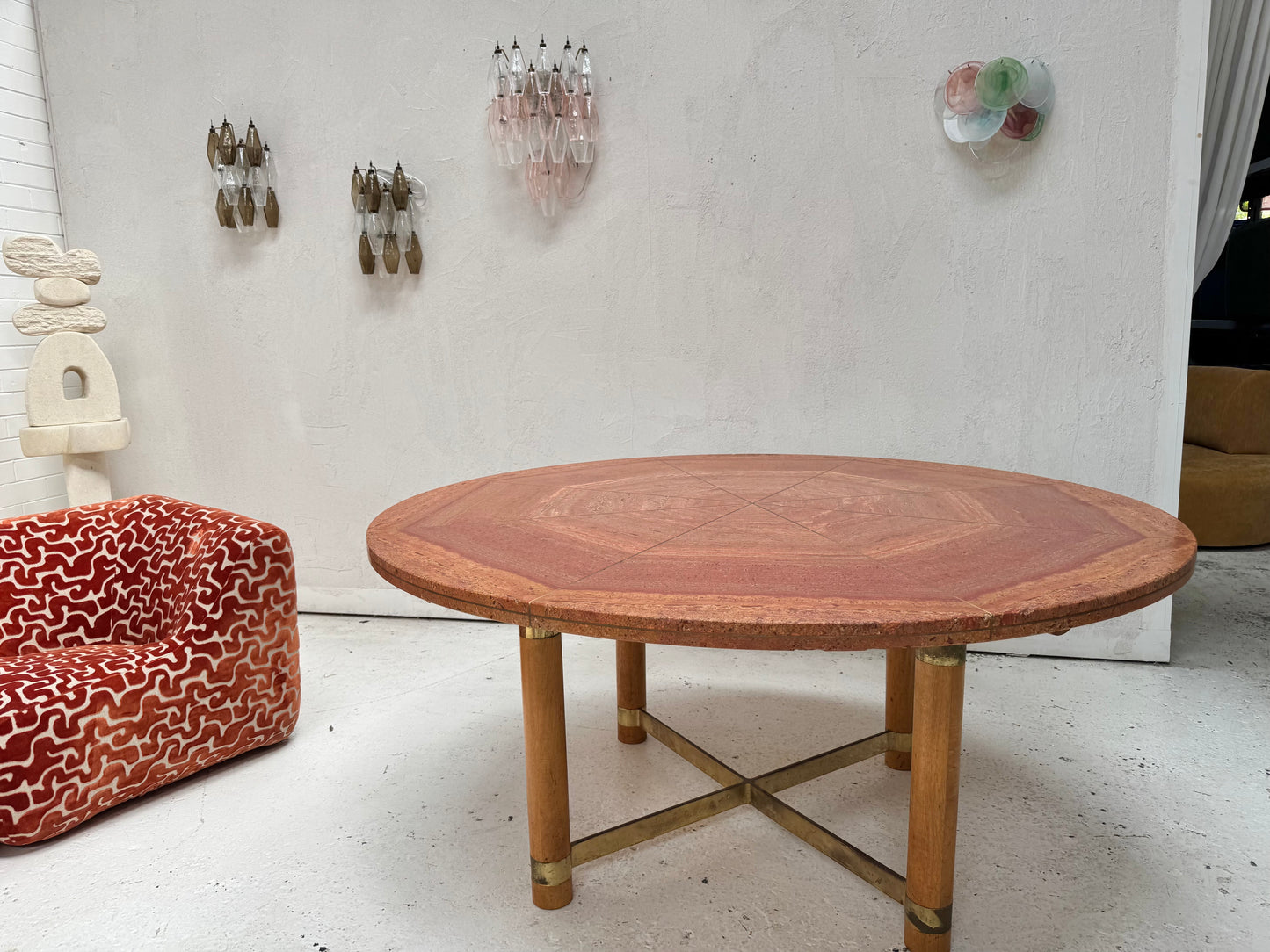 Vintage Red Travertine Dining Table
