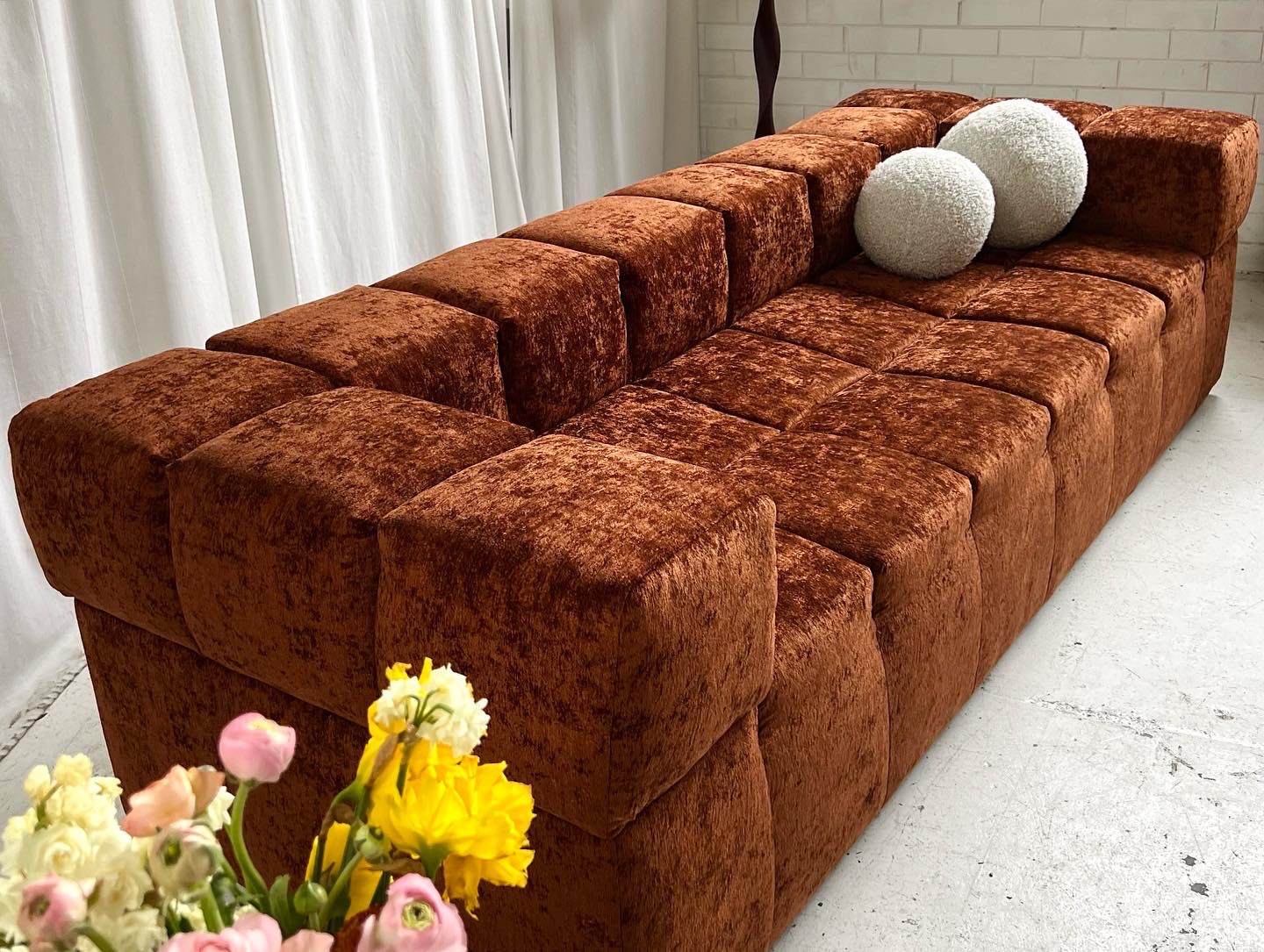Custom Vintage Sculptural Burnt Copper Sofa