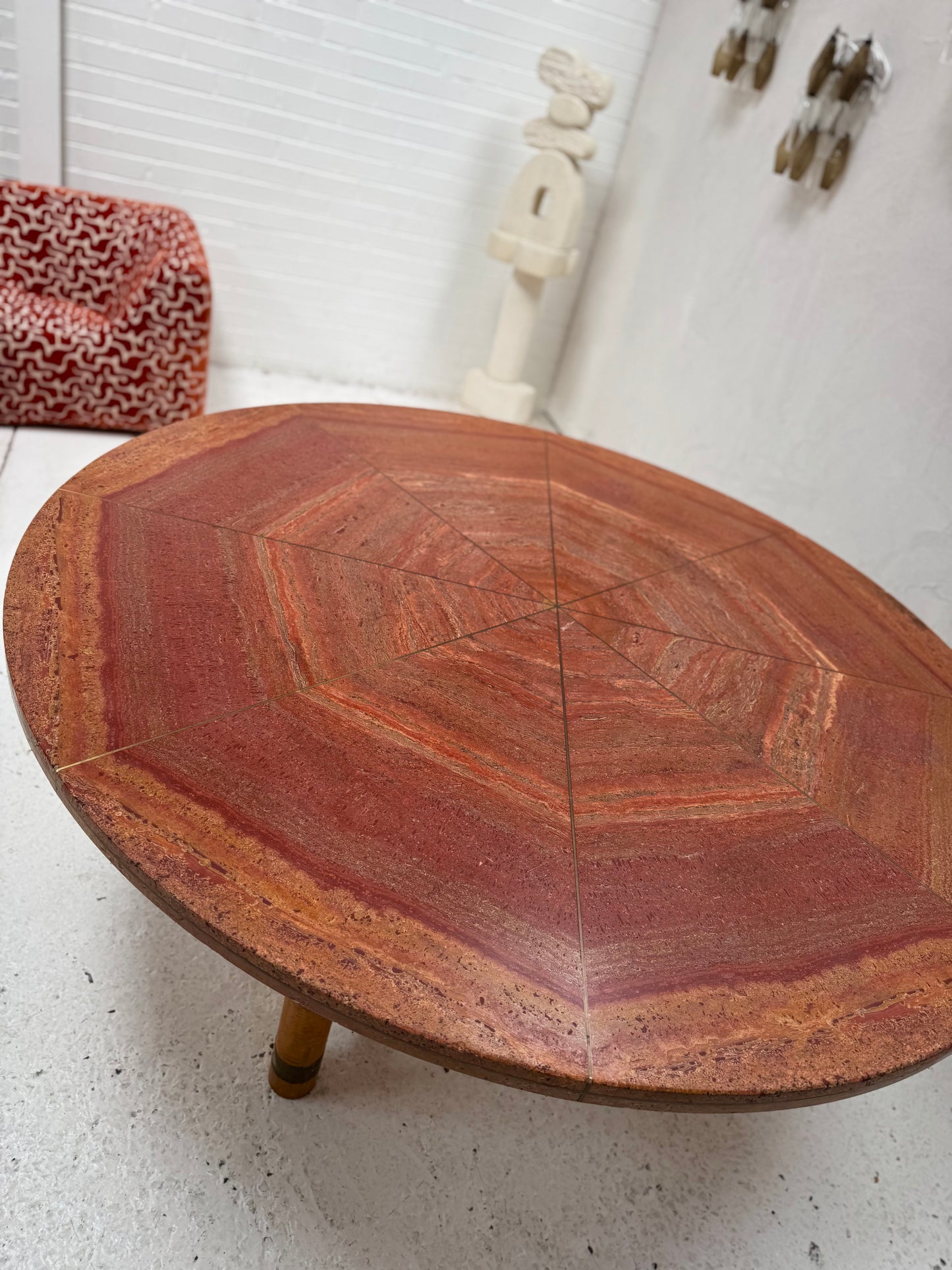 Vintage Red Travertine Dining Table
