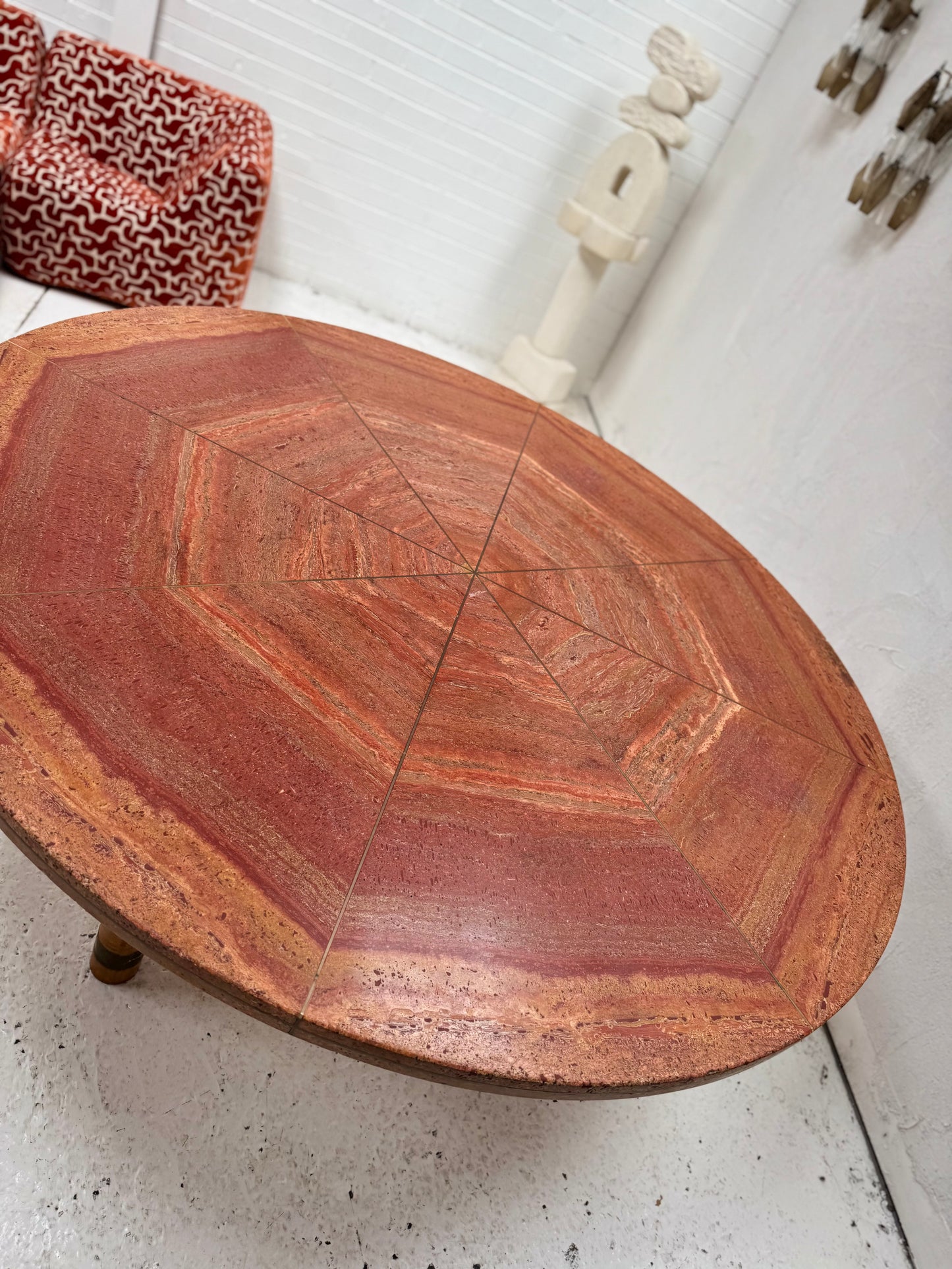 Vintage Red Travertine Dining Table