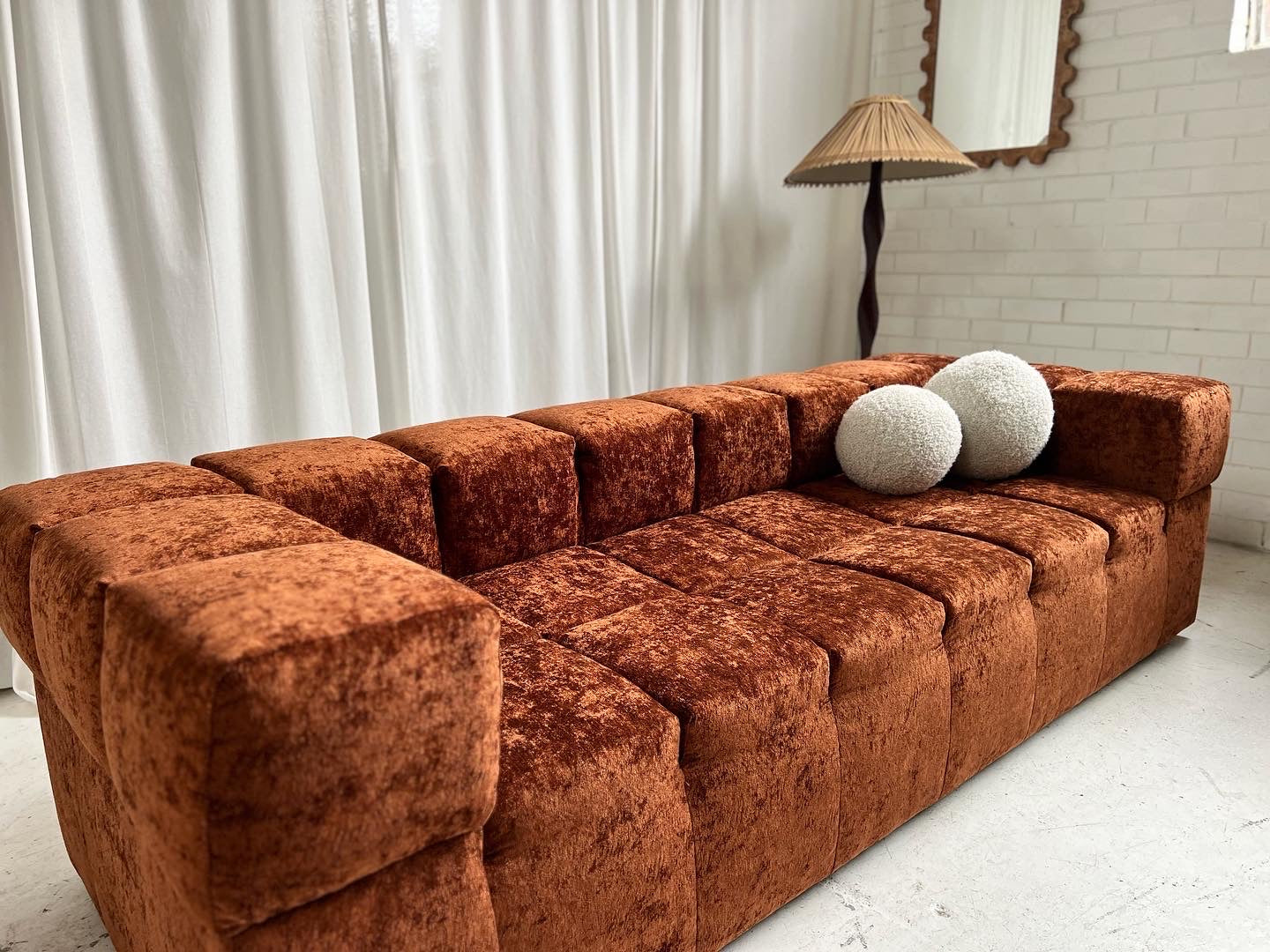 Custom Vintage Sculptural Burnt Copper Sofa