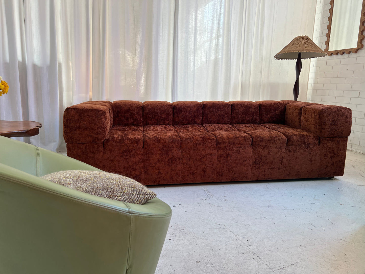 Custom Vintage Sculptural Burnt Copper Sofa