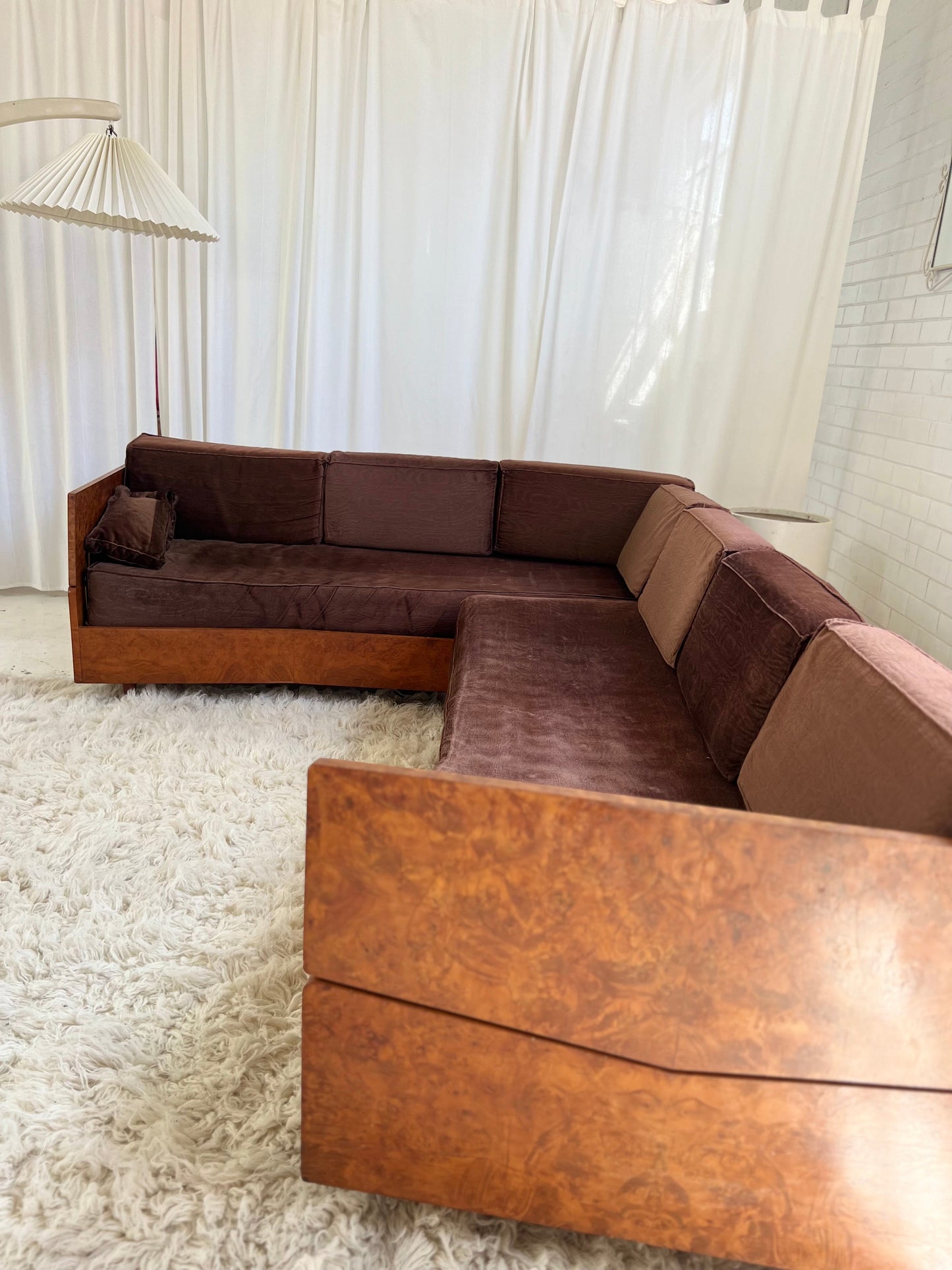 Vintage Burl Frame Modular Sofa