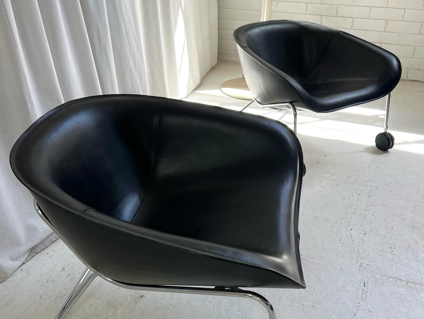 Mart by Antonio Citterio for B&B Italia Black Leather and Chome Armchair