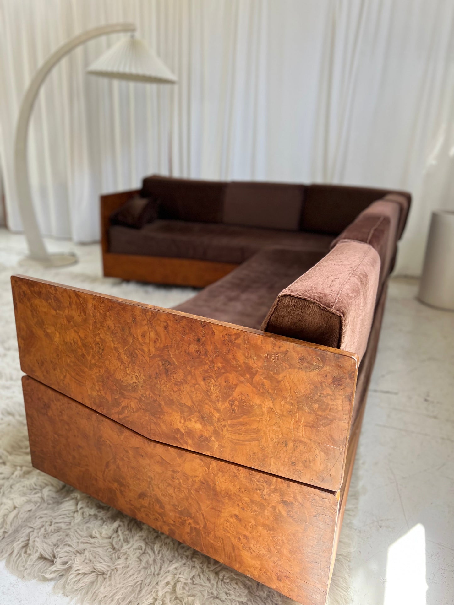 Vintage Burl Frame Modular Sofa
