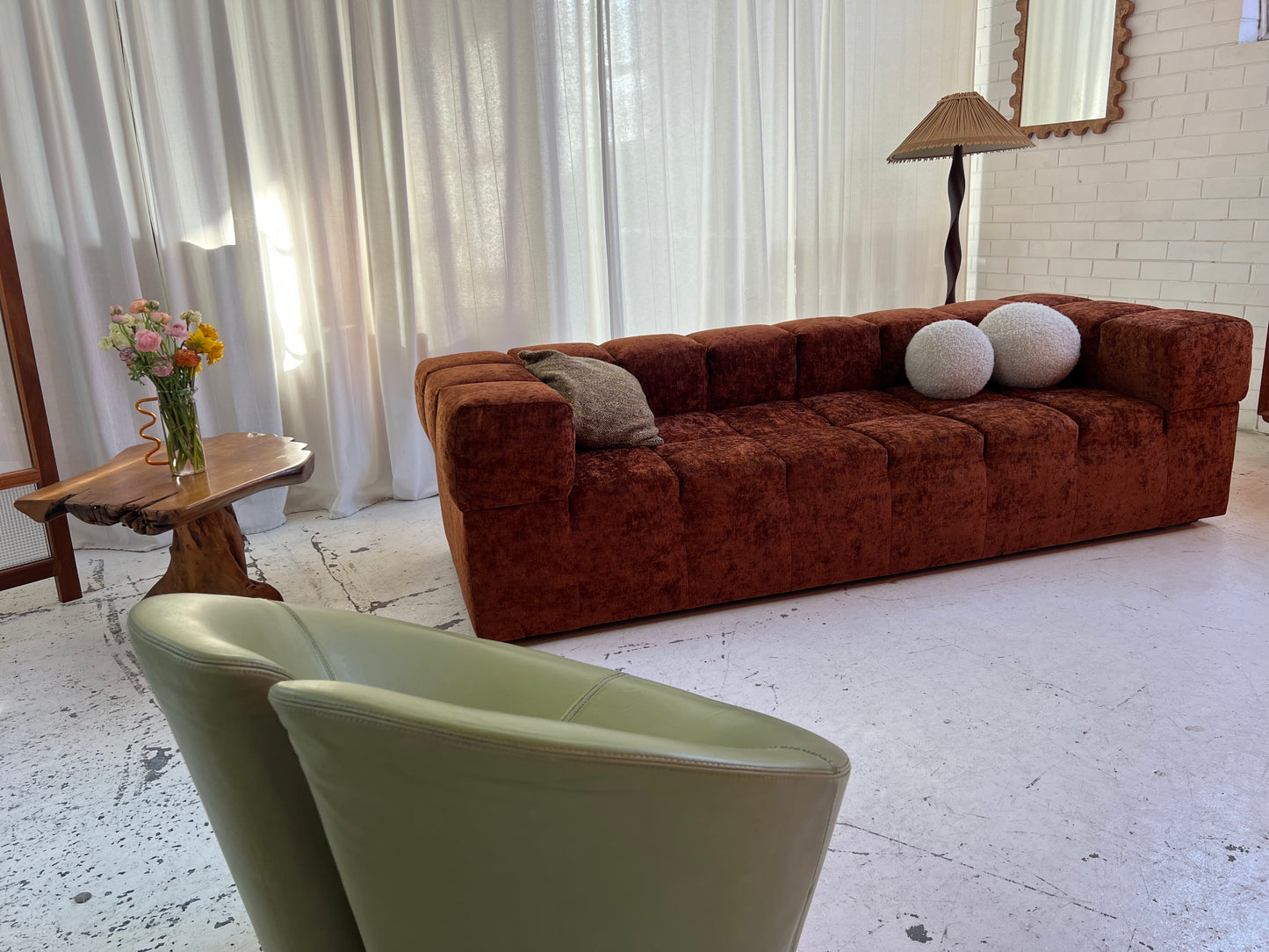 Custom Vintage Sculptural Burnt Copper Sofa