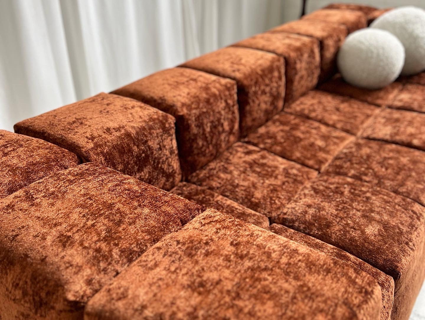 Custom Vintage Sculptural Burnt Copper Sofa