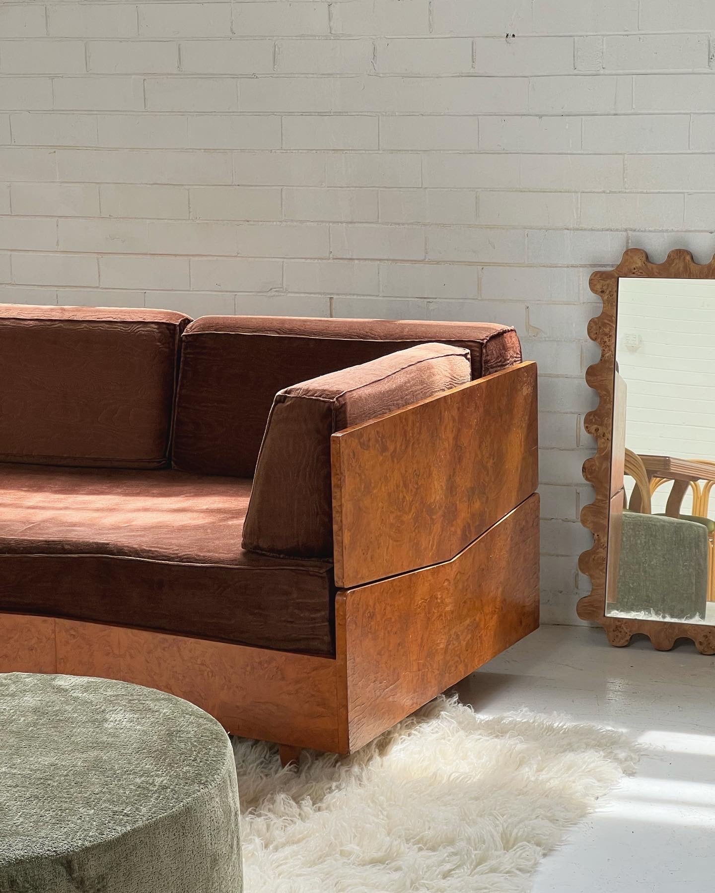 Vintage Burl Frame Modular Sofa