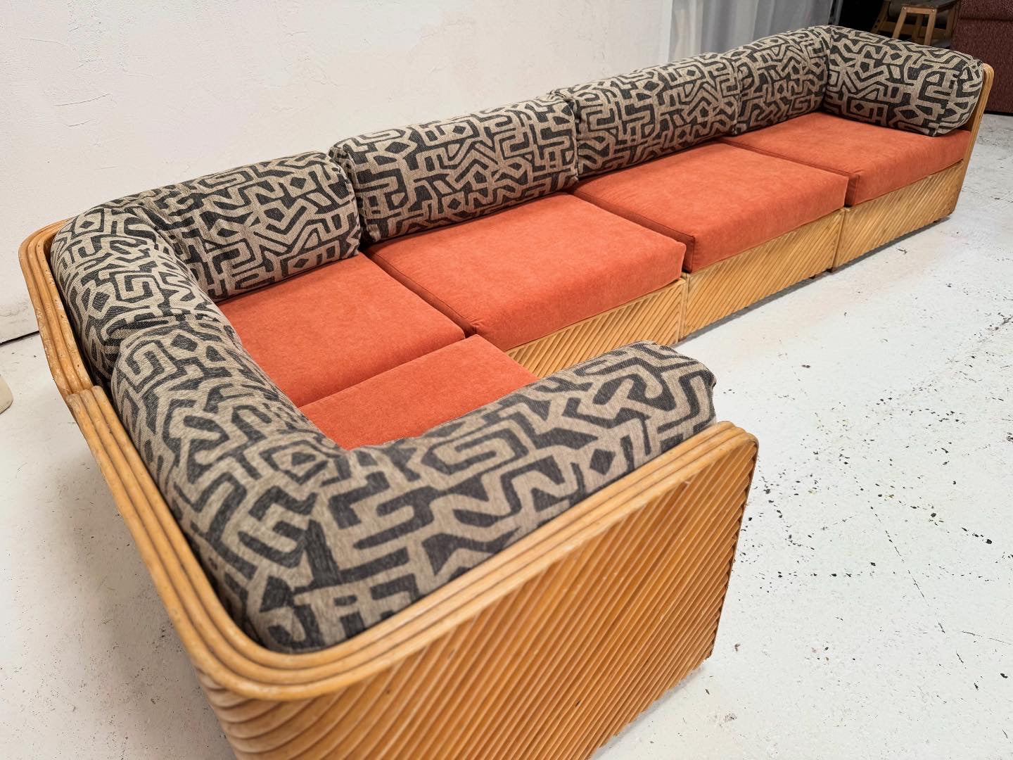 Restored Vintage Cane Modular Sofa