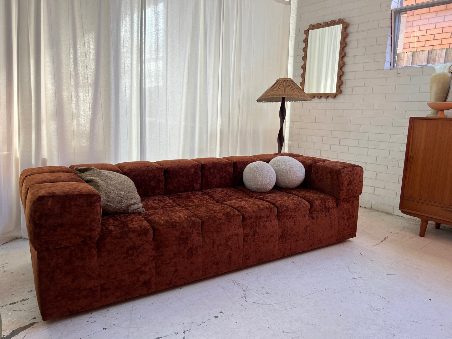 Custom Vintage Sculptural Burnt Copper Sofa