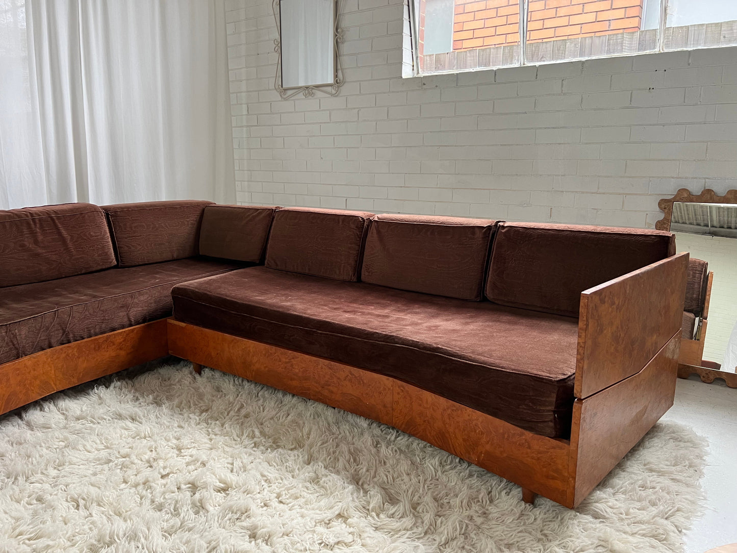 Vintage Burl Frame Modular Sofa