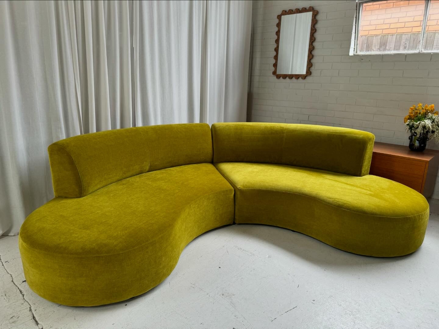 Large Chartruese Velvet Curvy Sofa Set - Preorder