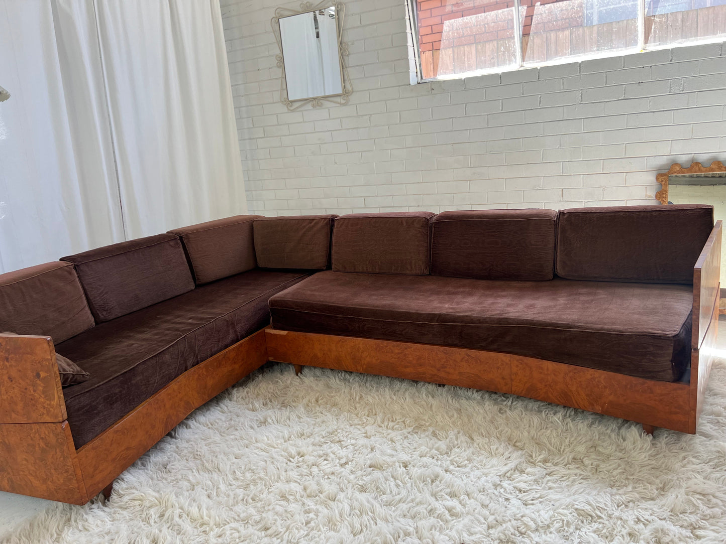 Vintage Burl Frame Modular Sofa