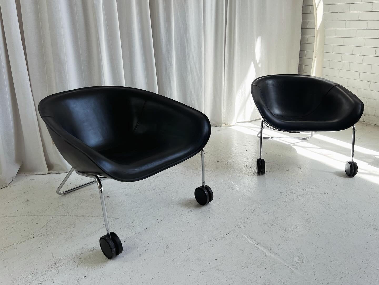 Mart by Antonio Citterio for B&B Italia Black Leather and Chome Armchair
