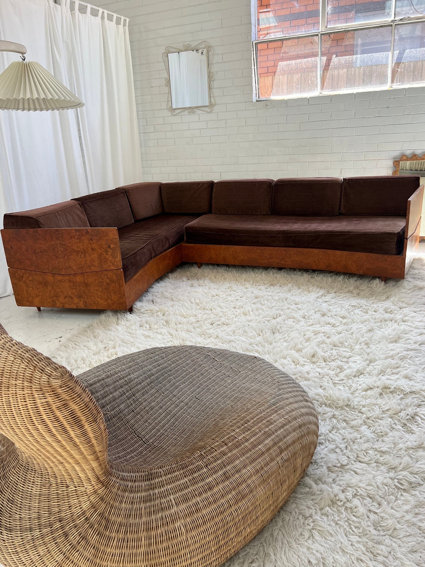 Vintage Burl Frame Modular Sofa
