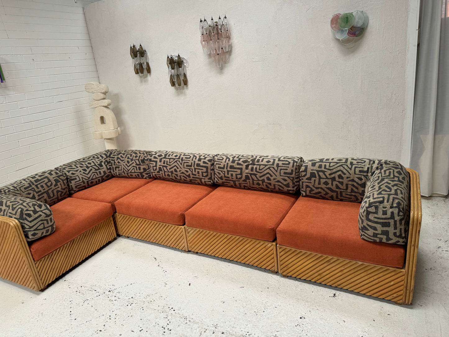 Restored Vintage Cane Modular Sofa