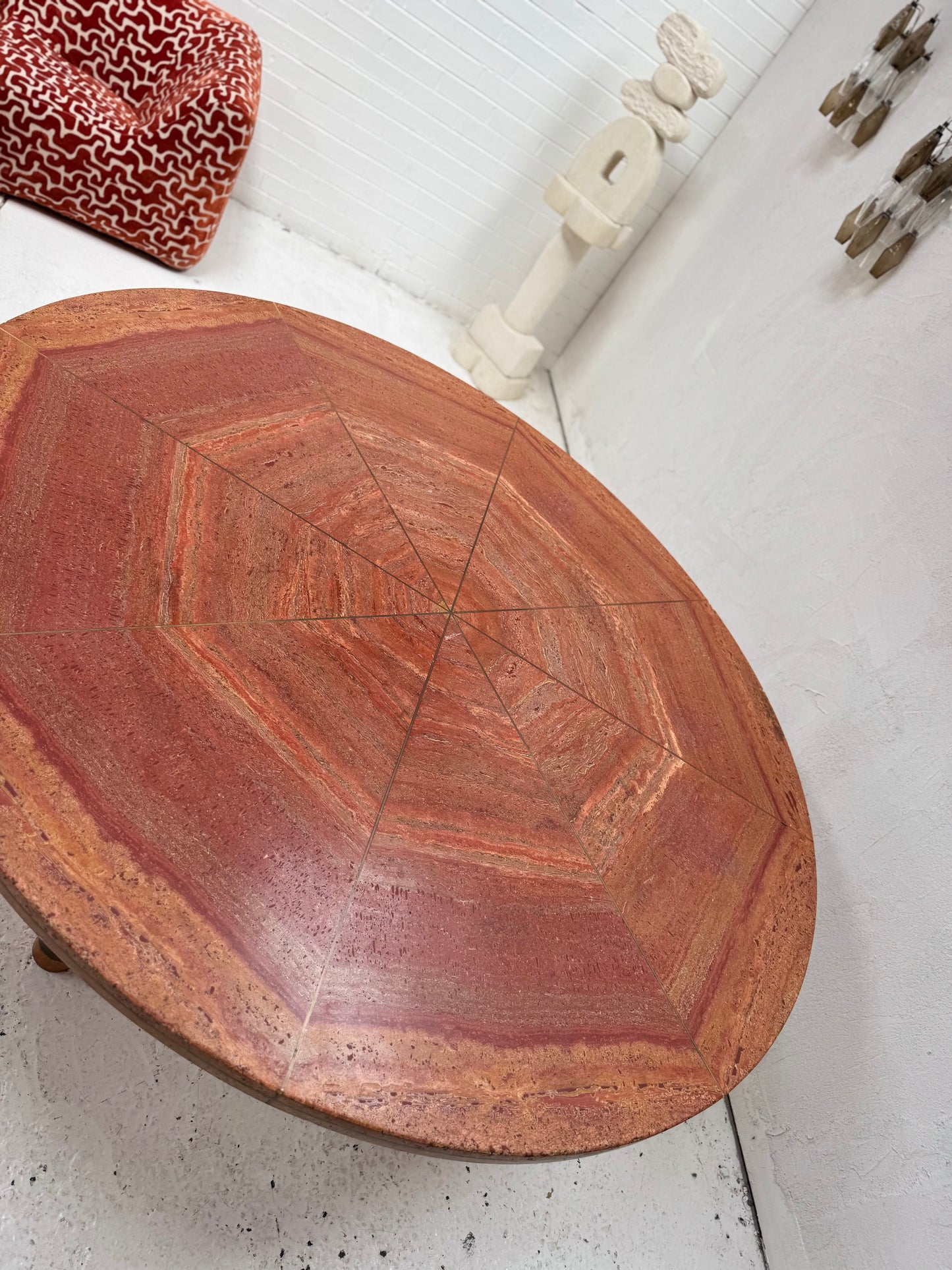 Vintage Red Travertine Dining Table