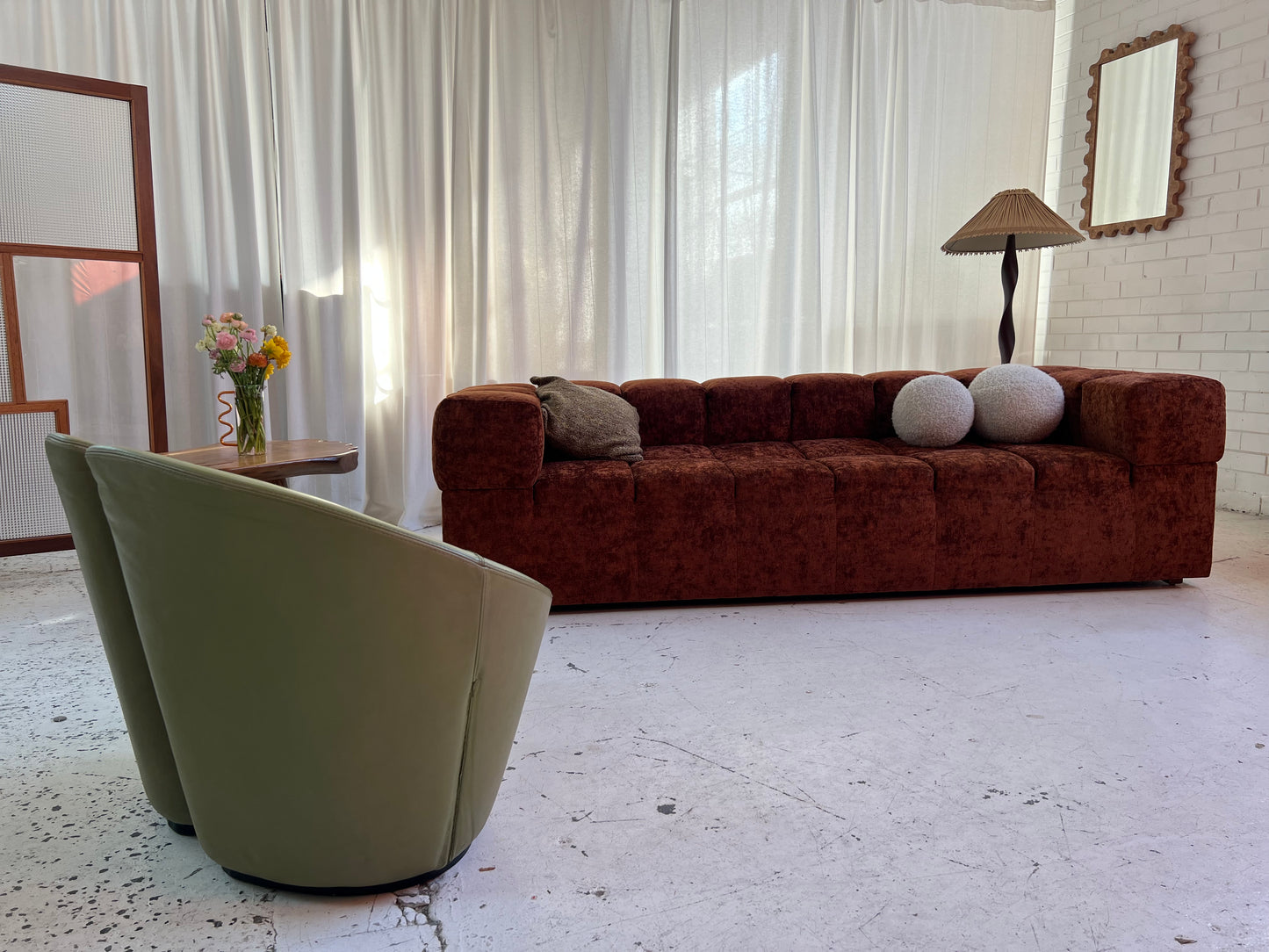 Custom Vintage Sculptural Burnt Copper Sofa