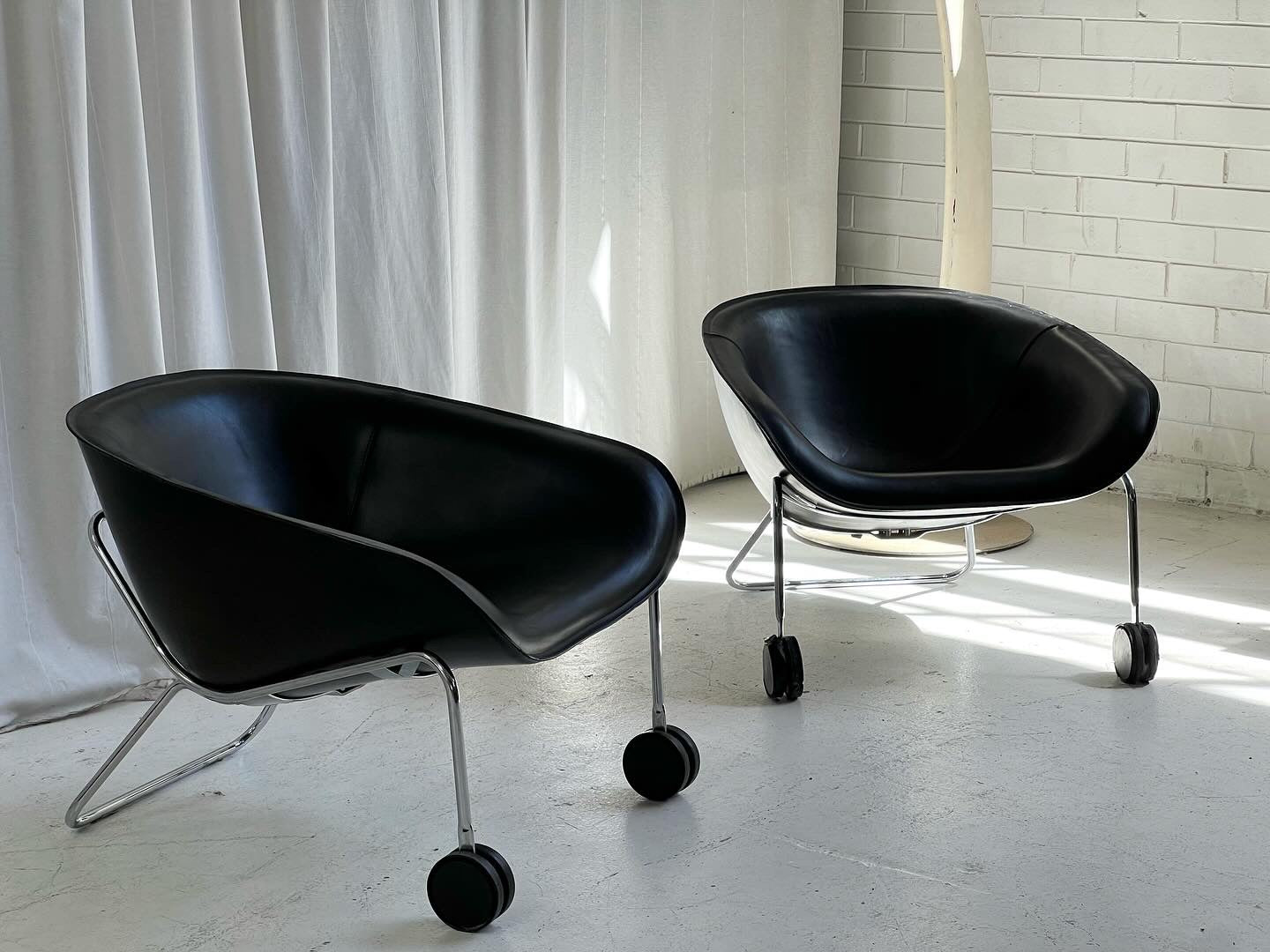 Mart by Antonio Citterio for B&B Italia Black Leather and Chome Armchair