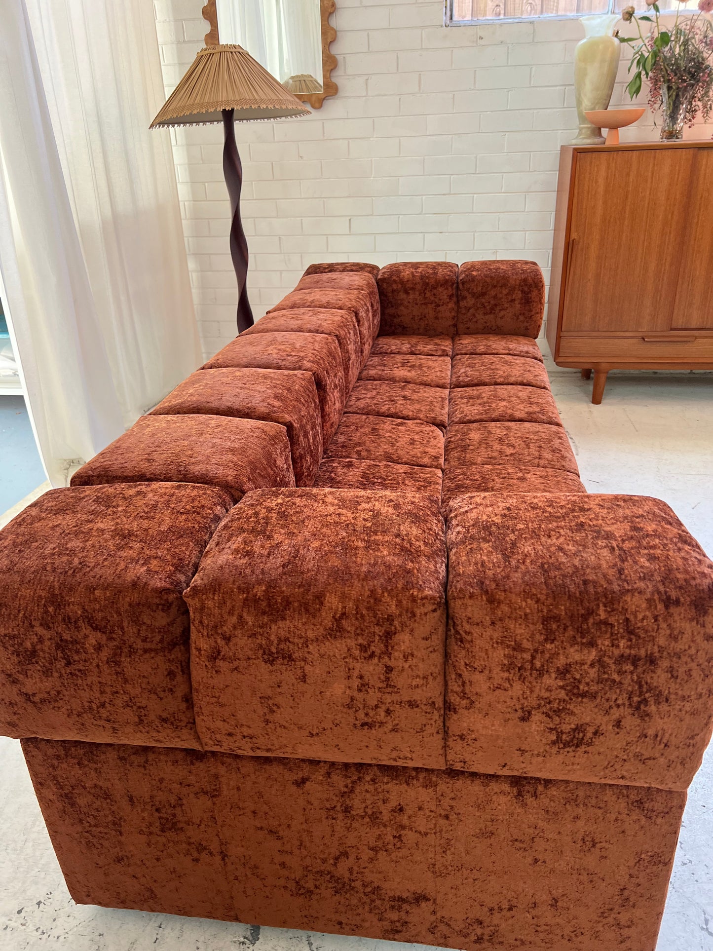 Custom Vintage Sculptural Burnt Copper Sofa