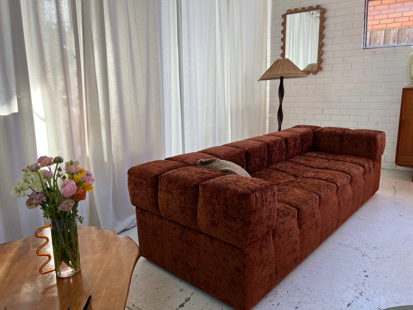 Custom Vintage Sculptural Burnt Copper Sofa