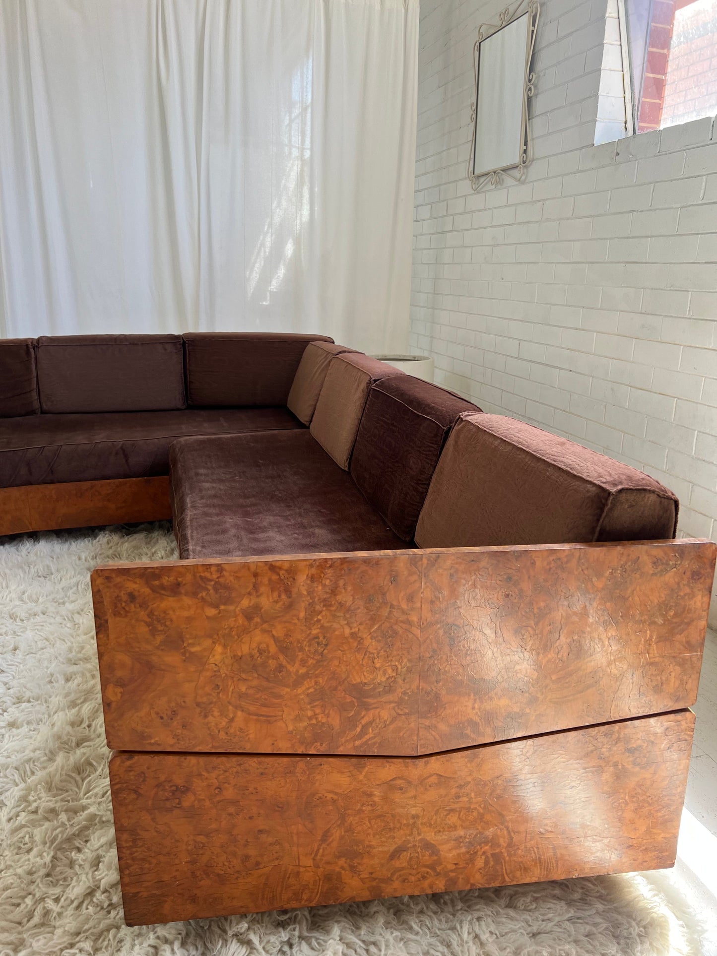 Vintage Burl Frame Modular Sofa