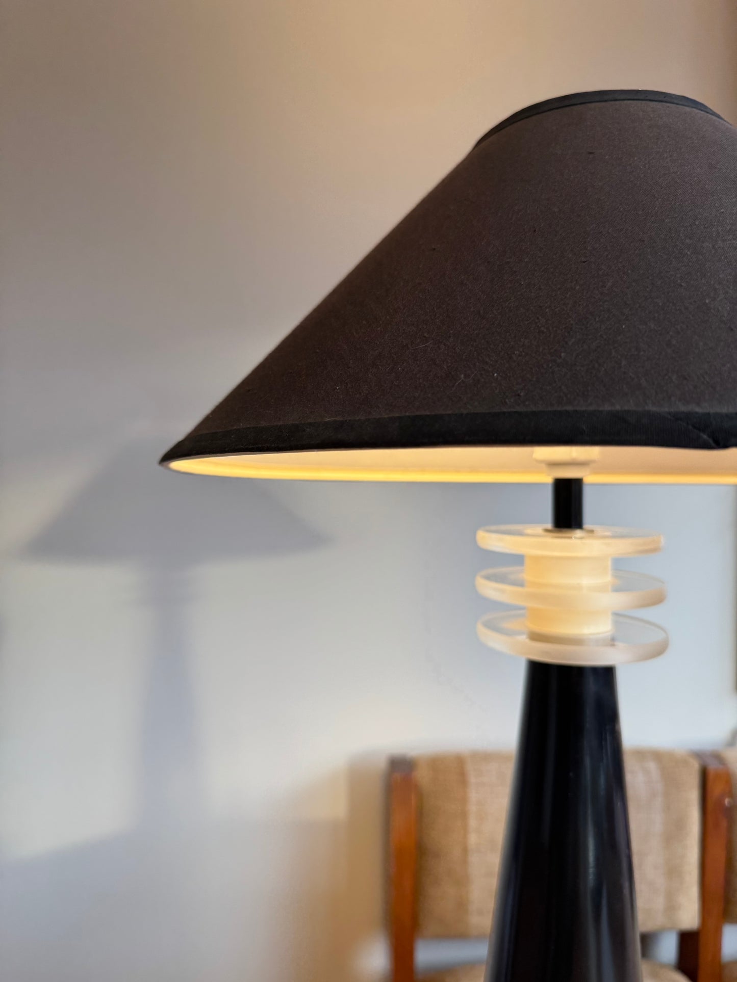 Vintage Lucite Black Ceramic Lamp