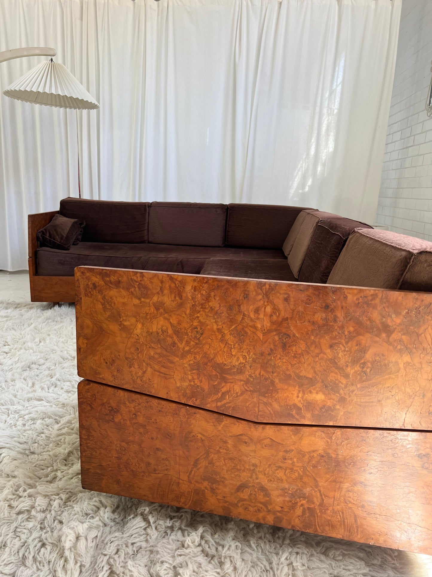 Vintage Burl Frame Modular Sofa