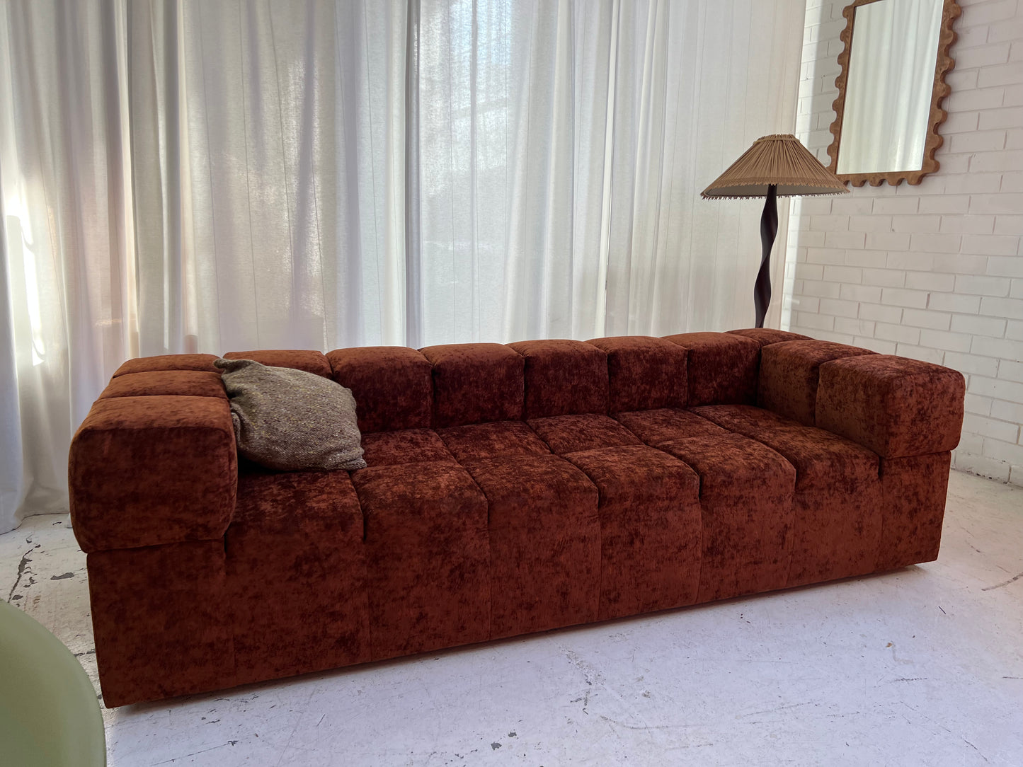 Custom Vintage Sculptural Burnt Copper Sofa