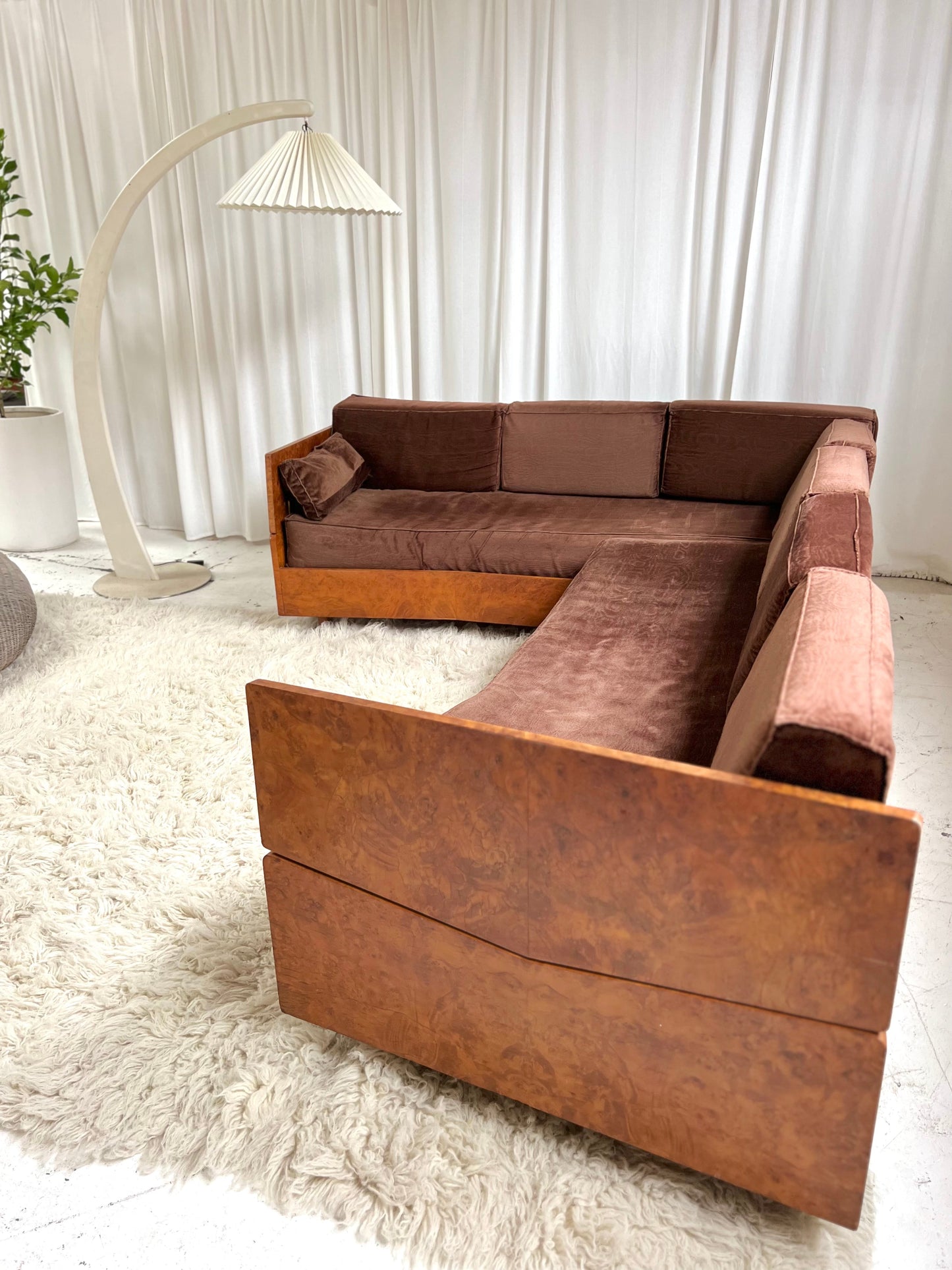 Vintage Burl Frame Modular Sofa