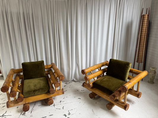Vintage Jumbo Bamboo Armchairs x 2