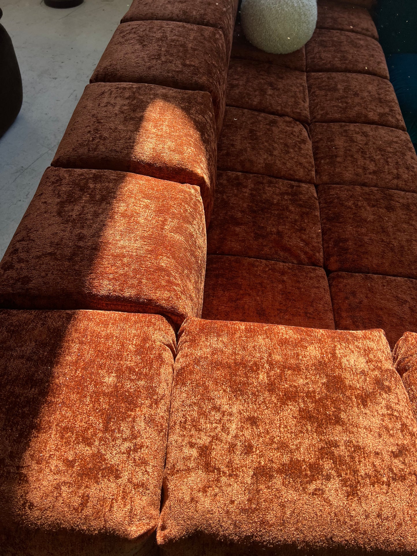 Custom Vintage Sculptural Burnt Copper Sofa