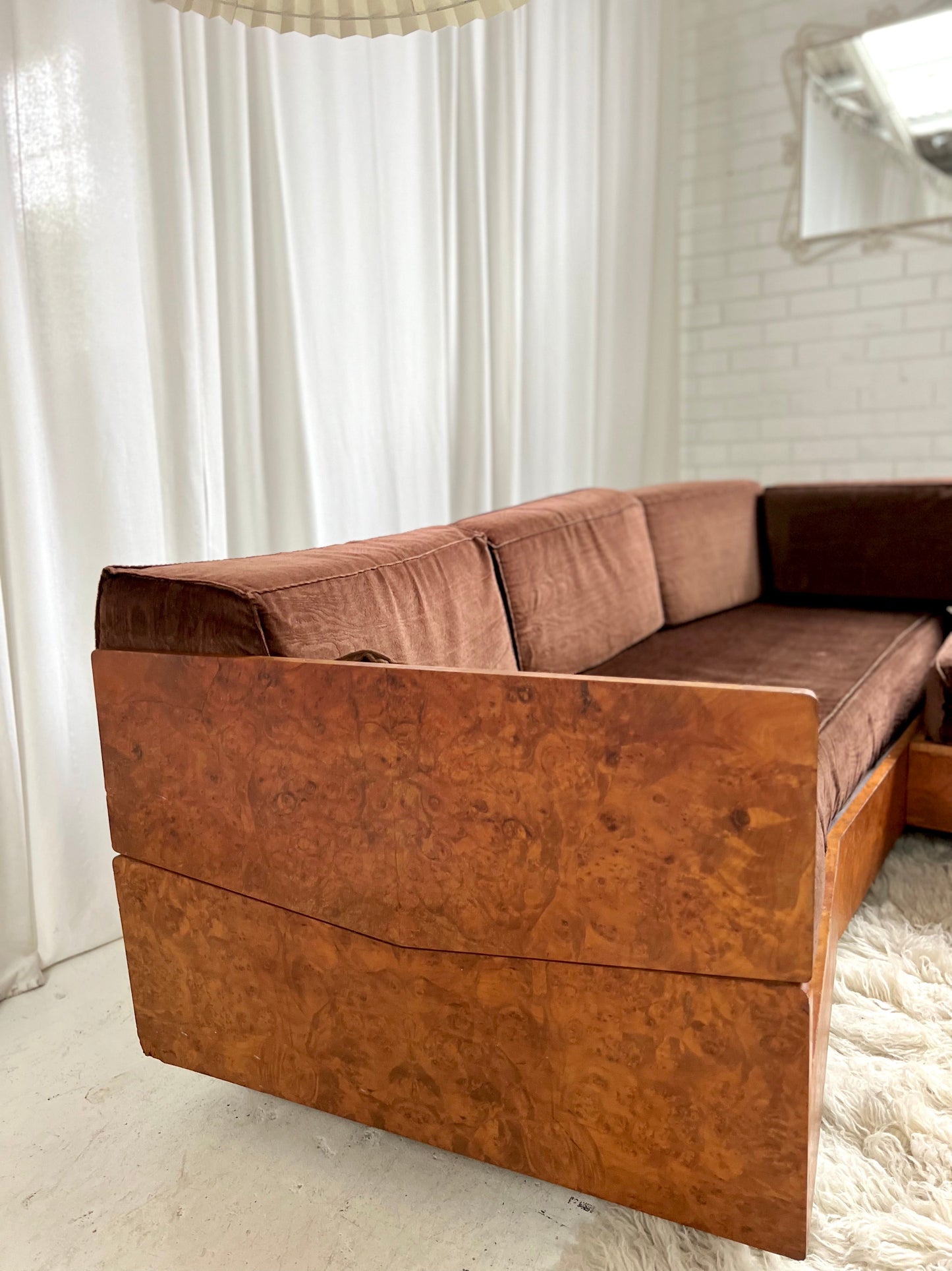 Vintage Burl Frame Modular Sofa