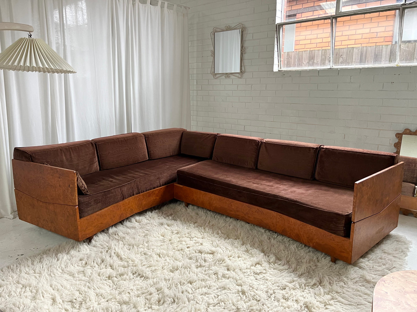 Vintage Burl Frame Modular Sofa