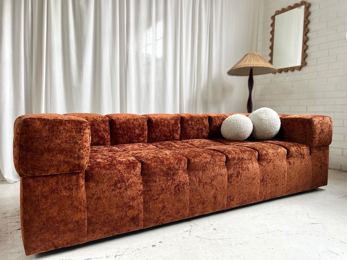 Custom Vintage Sculptural Burnt Copper Sofa