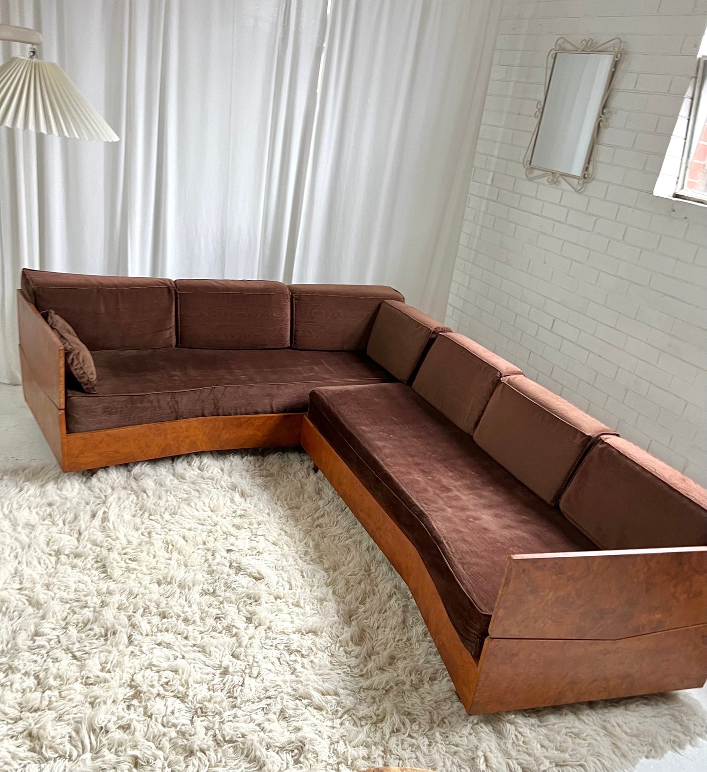 Vintage Burl Frame Modular Sofa