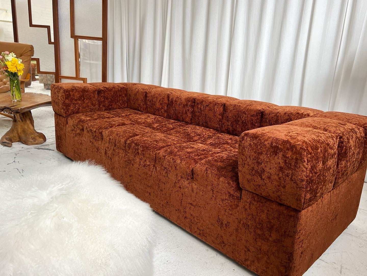 Custom Vintage Sculptural Burnt Copper Sofa