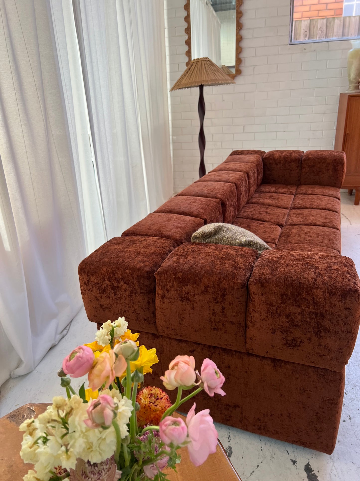 Custom Vintage Sculptural Burnt Copper Sofa