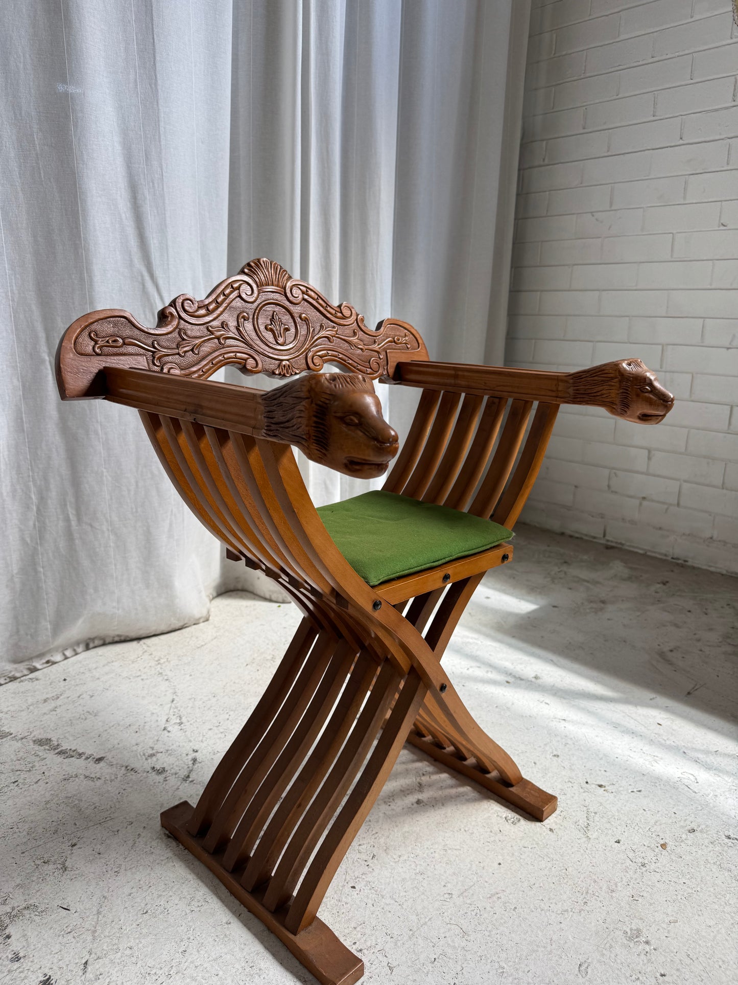 Vintage Savonarola Lion Head Folding Chess Table/Chairs Set