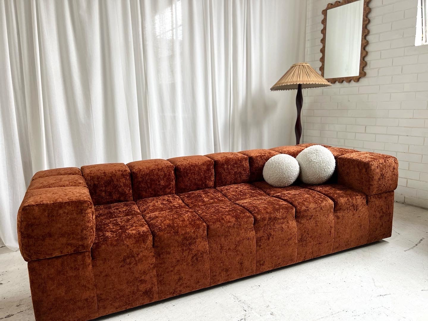 Custom Vintage Sculptural Burnt Copper Sofa