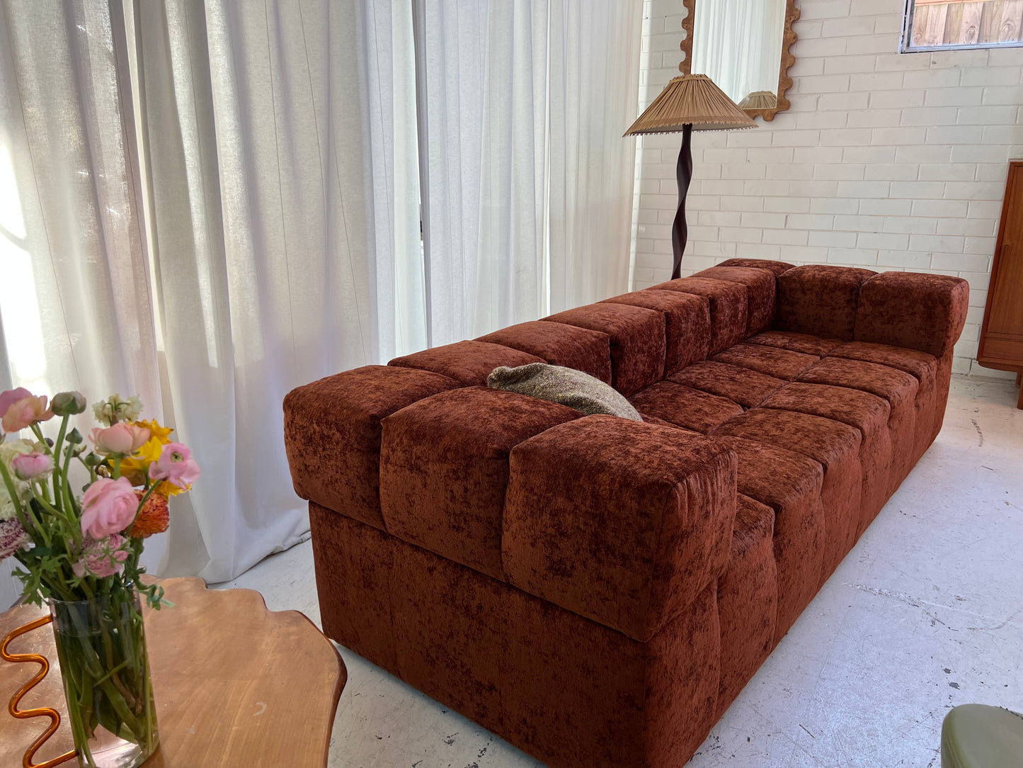 Custom Vintage Sculptural Burnt Copper Sofa