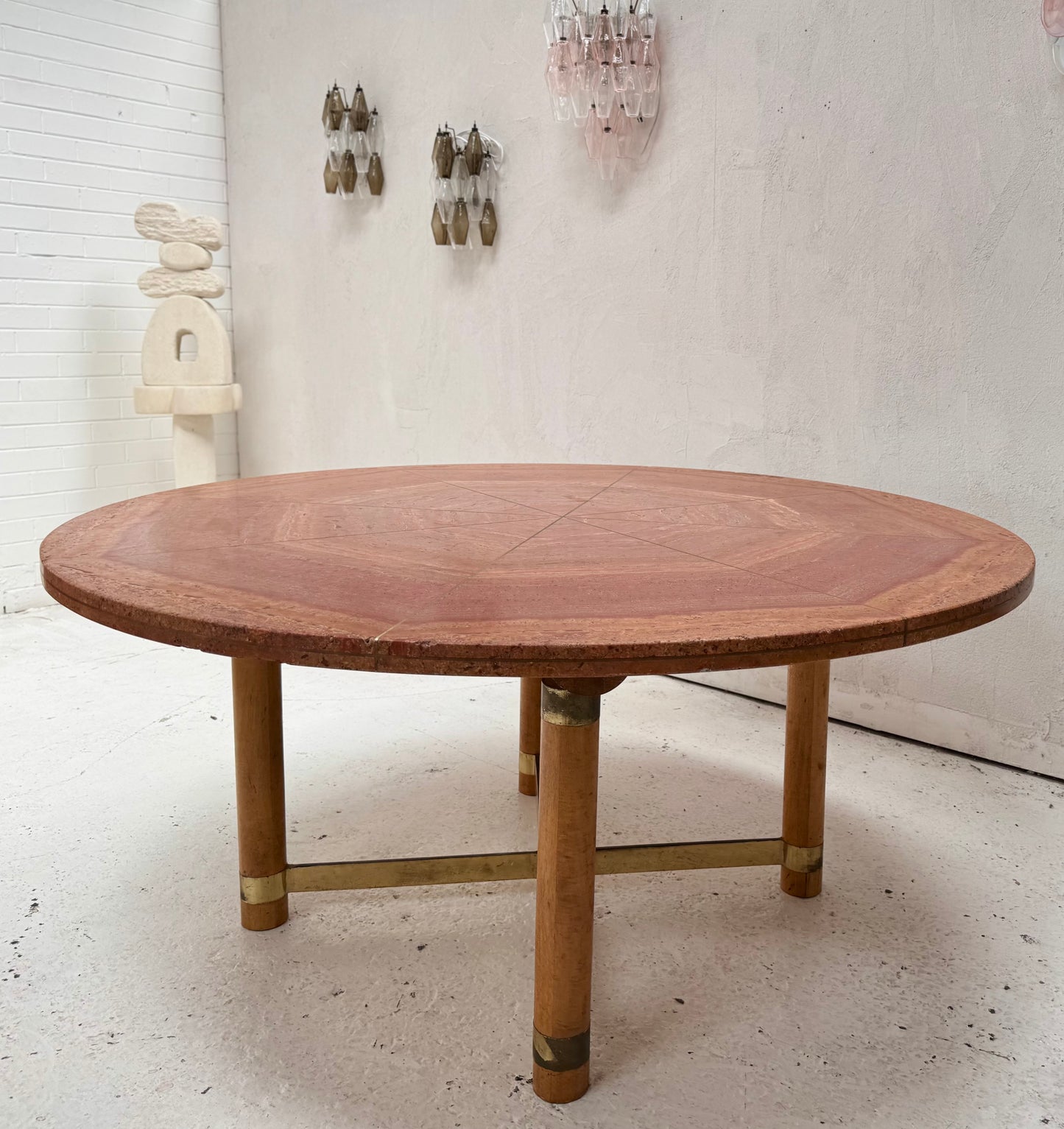 Vintage Red Travertine Dining Table