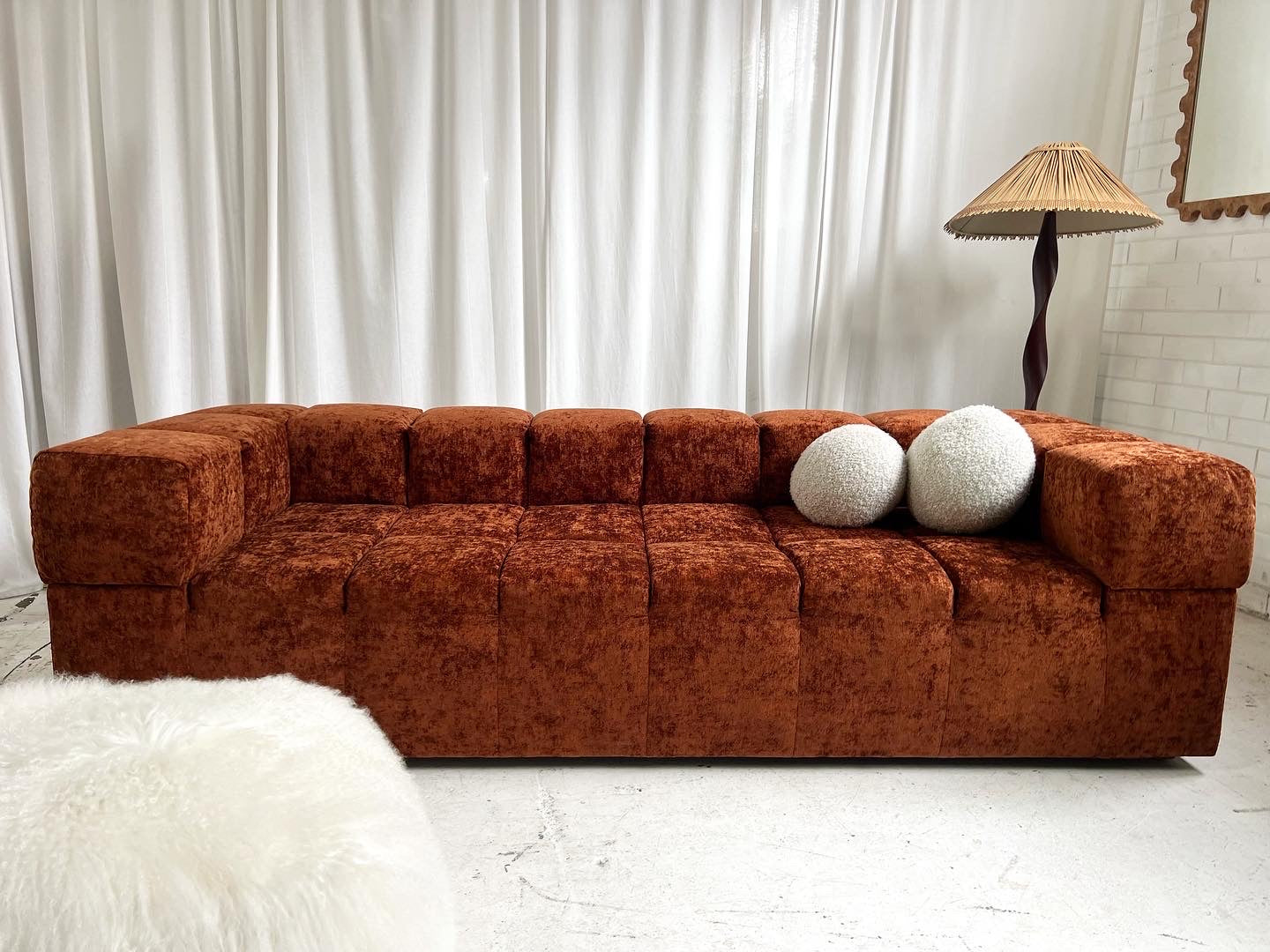 Custom Vintage Sculptural Burnt Copper Sofa
