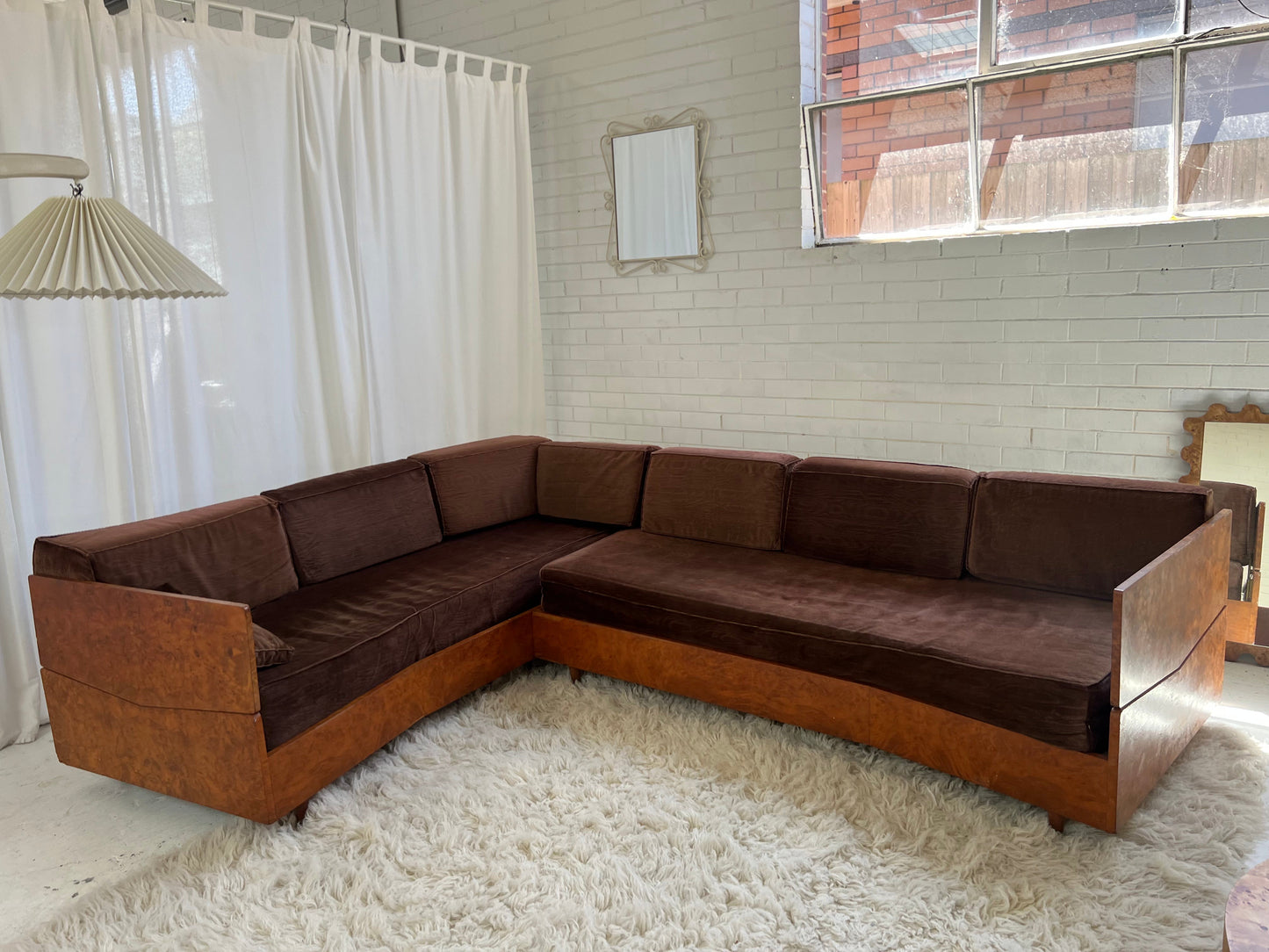 Vintage Burl Frame Modular Sofa