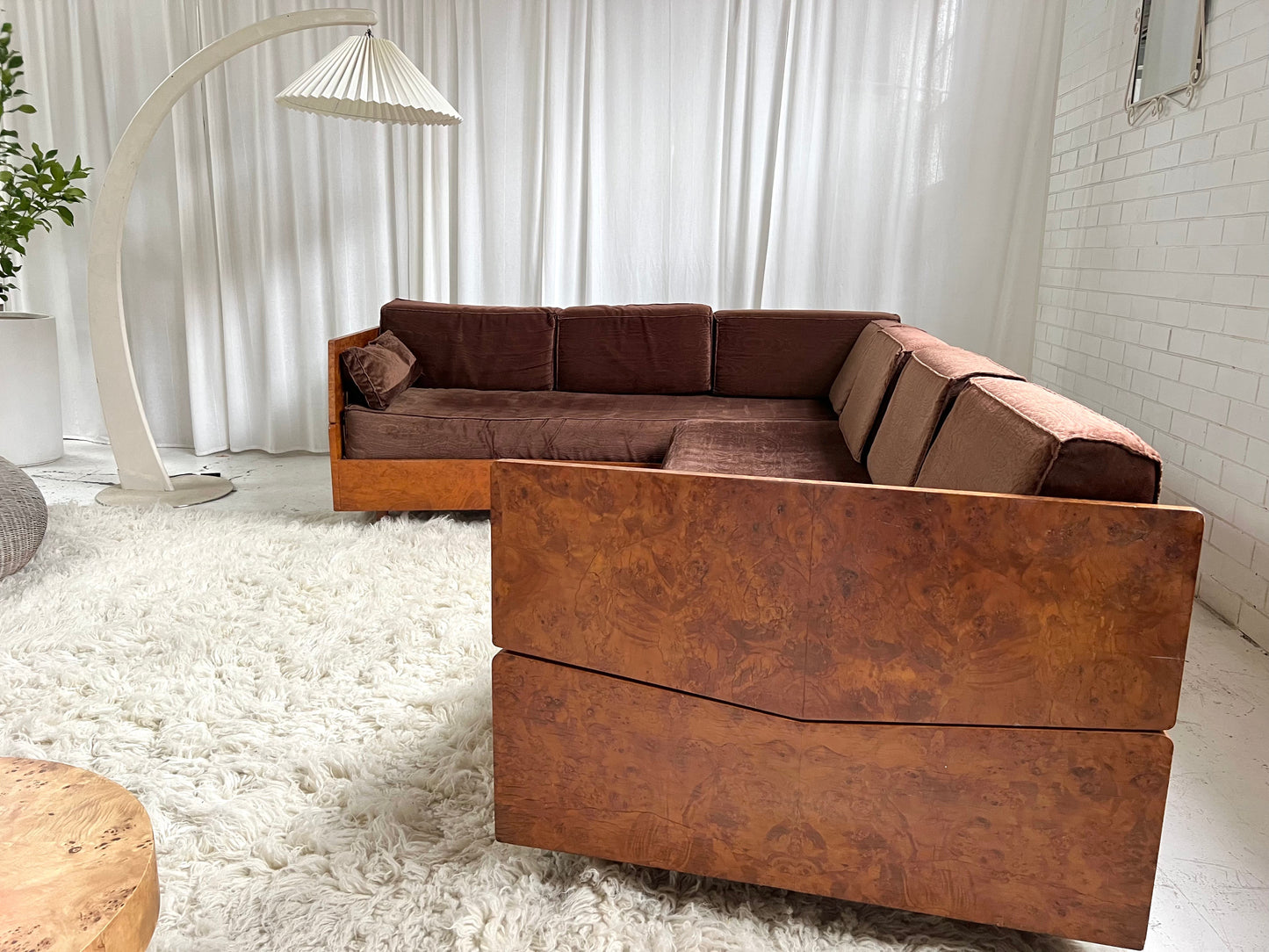 Vintage Burl Frame Modular Sofa