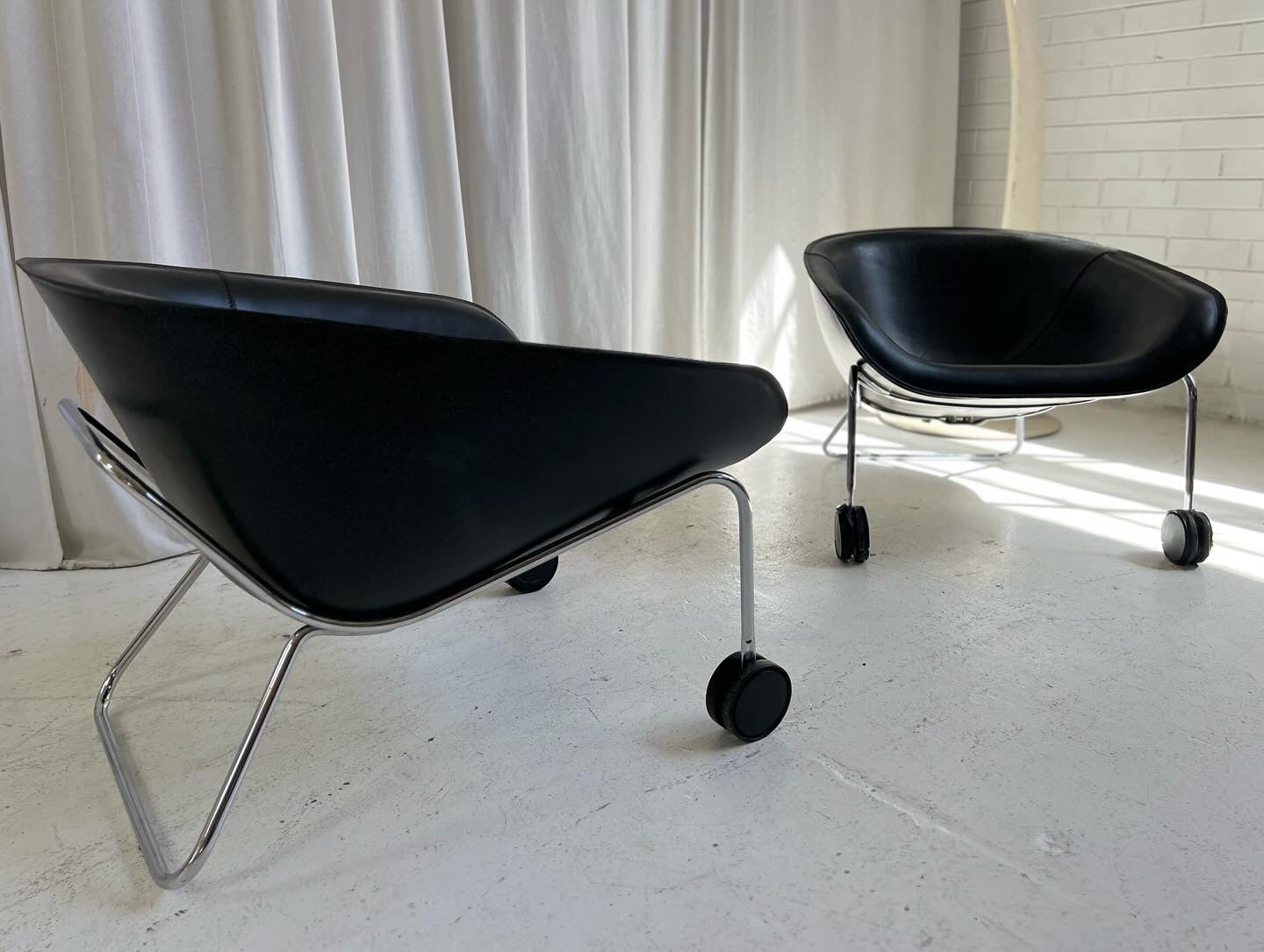 Mart by Antonio Citterio for B&B Italia Black Leather and Chome Armchair